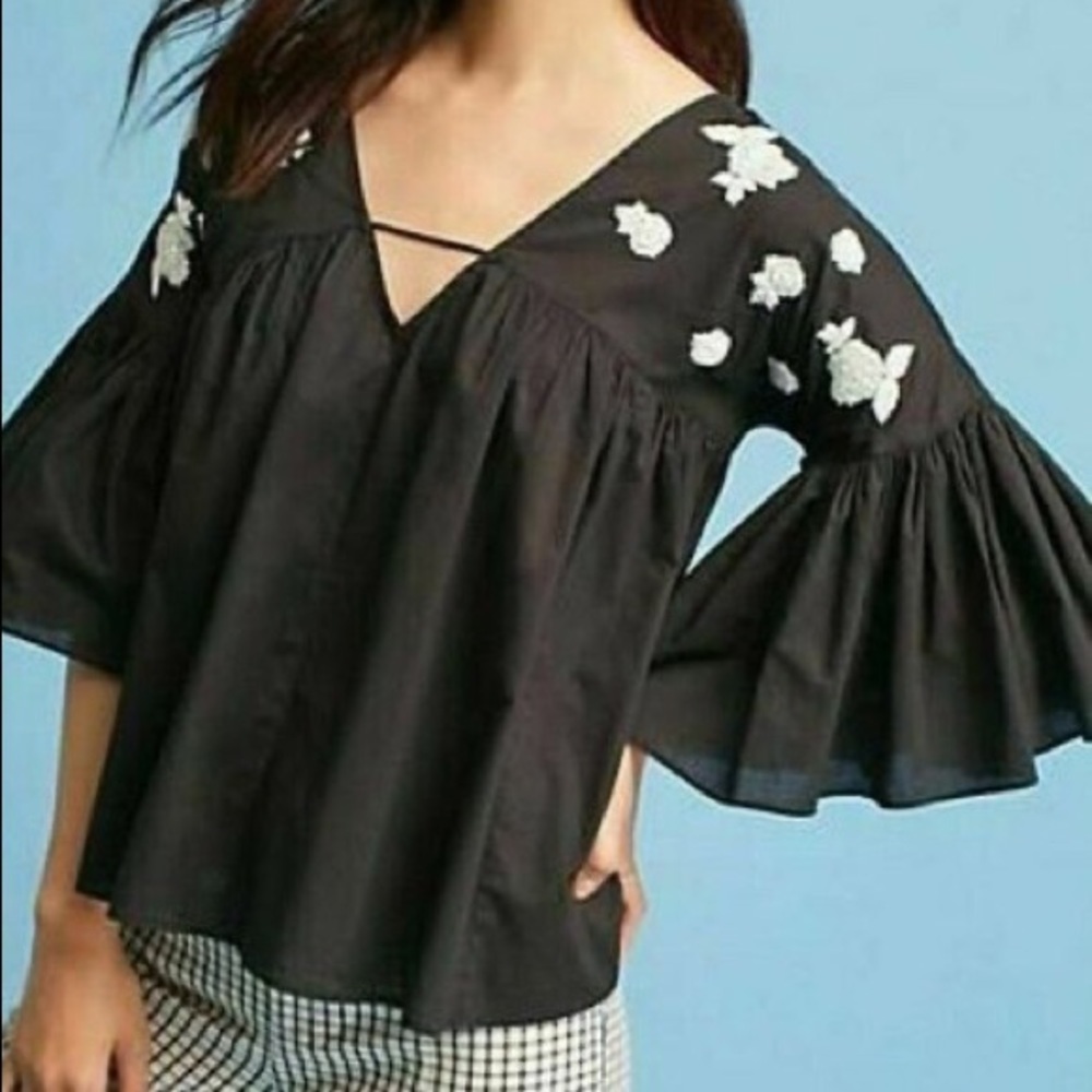 Anthropologie Maeve Harlow Pullover Embroidered Beaded Top